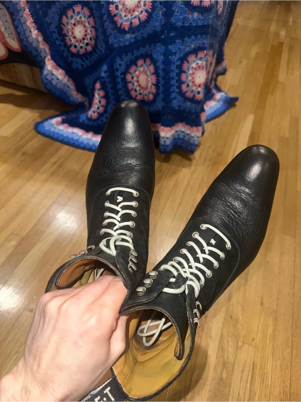 John Fluevog Executor Castellano - Black Lace-Up Leather & Suede Ankle Boot